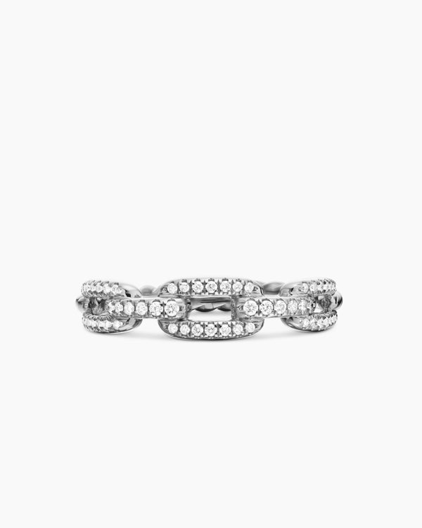 Stax Chain Link Ring in 18K White Gold with Diamonds, 4.5mm