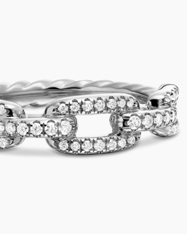 Stax Chain Link Ring in 18K White Gold with Diamonds, 4.5mm