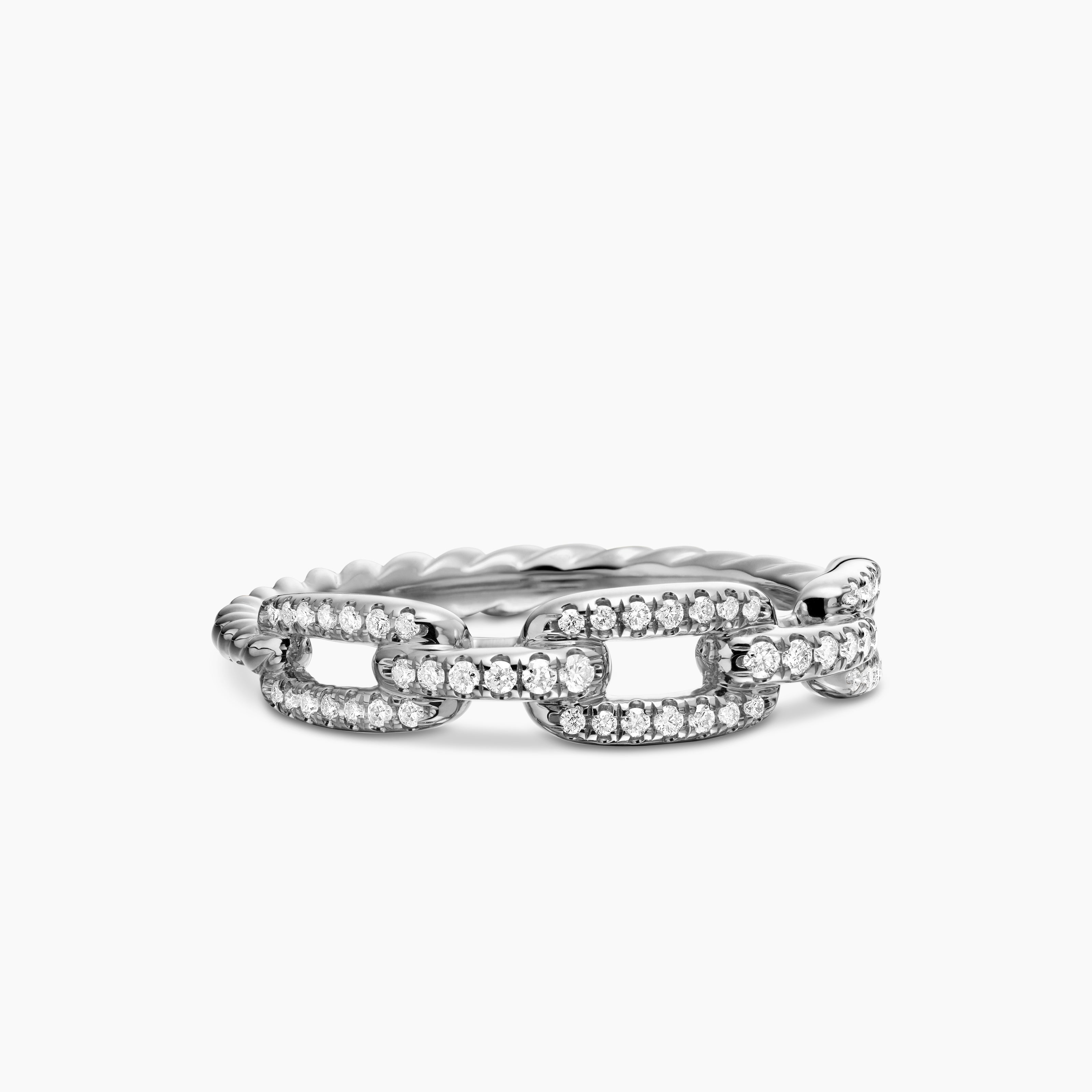Womens Stax Chain Link Ring in 18K White Gold with Diamonds, 4.5mm