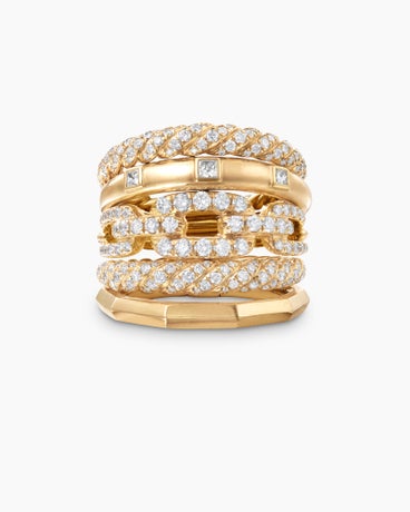 Stax Five Row Ring in 18K Yellow Gold with Diamonds, 21mm