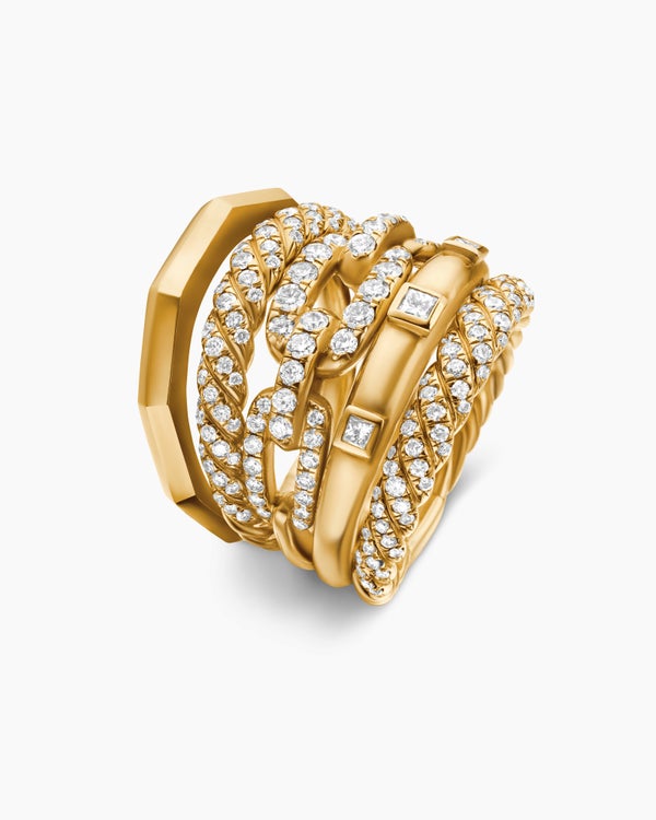 Stax Five Row Ring in 18K Yellow Gold with Diamonds, 21mm