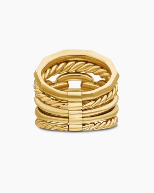 Womens Stax Five Row Ring in 18K Yellow Gold with Diamonds, 21mm