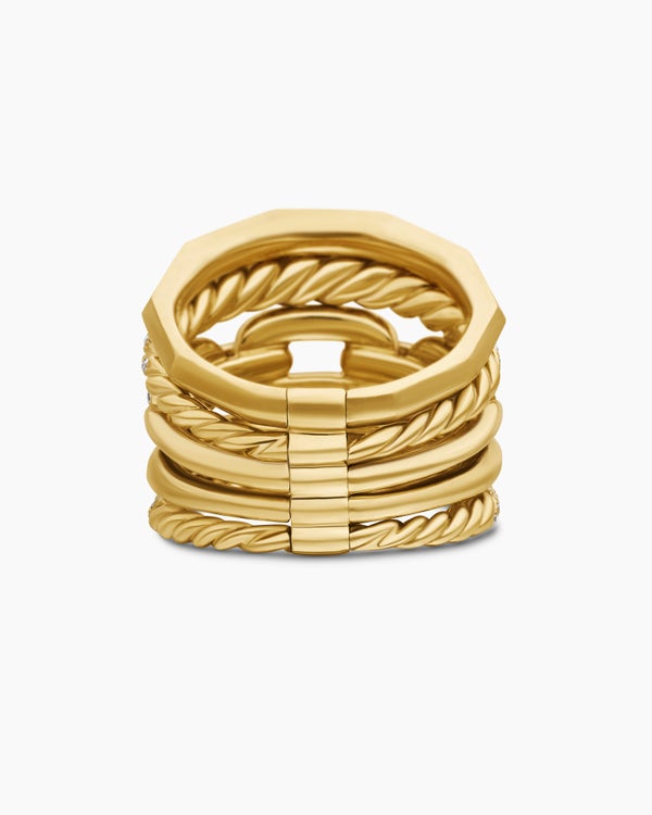 Stax Five Row Ring in 18K Yellow Gold with Diamonds, 21mm