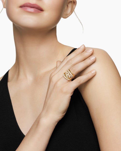 Womens Stax Five Row Ring in 18ct Yellow Gold with Diamonds, 21mm