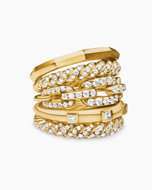 Womens Stax Five Row Ring in 18ct Yellow Gold with Diamonds, 21mm