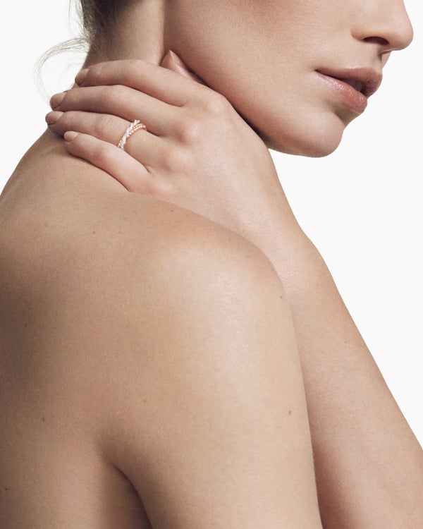 Sculpted Cable Flex Two Row Ring in 18K Rose and White Gold with Diamonds, 16mm