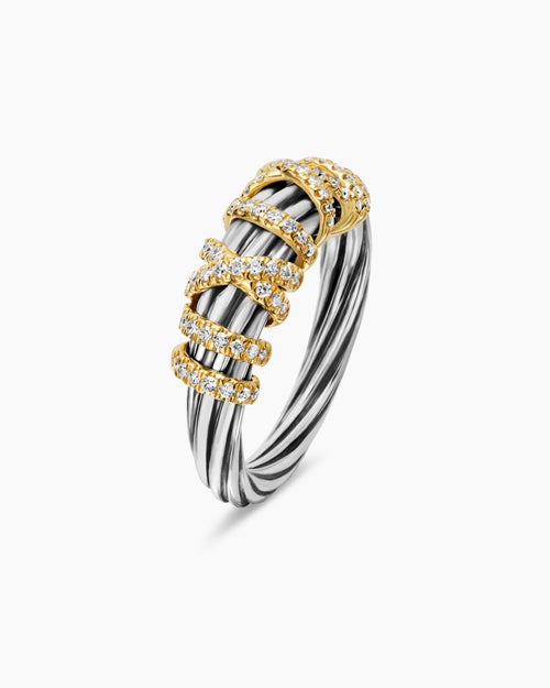Womens Helena Ring in Sterling Silver with 18K Yellow Gold and Diamonds, 7.7mm