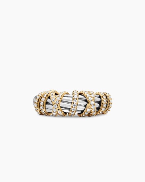 Womens Helena Ring in Sterling Silver with 18K Yellow Gold and Diamonds, 7.7mm