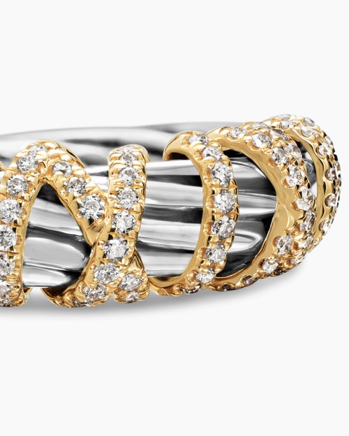 Womens Helena Ring in Sterling Silver with 18K Yellow Gold and Diamonds, 7.7mm