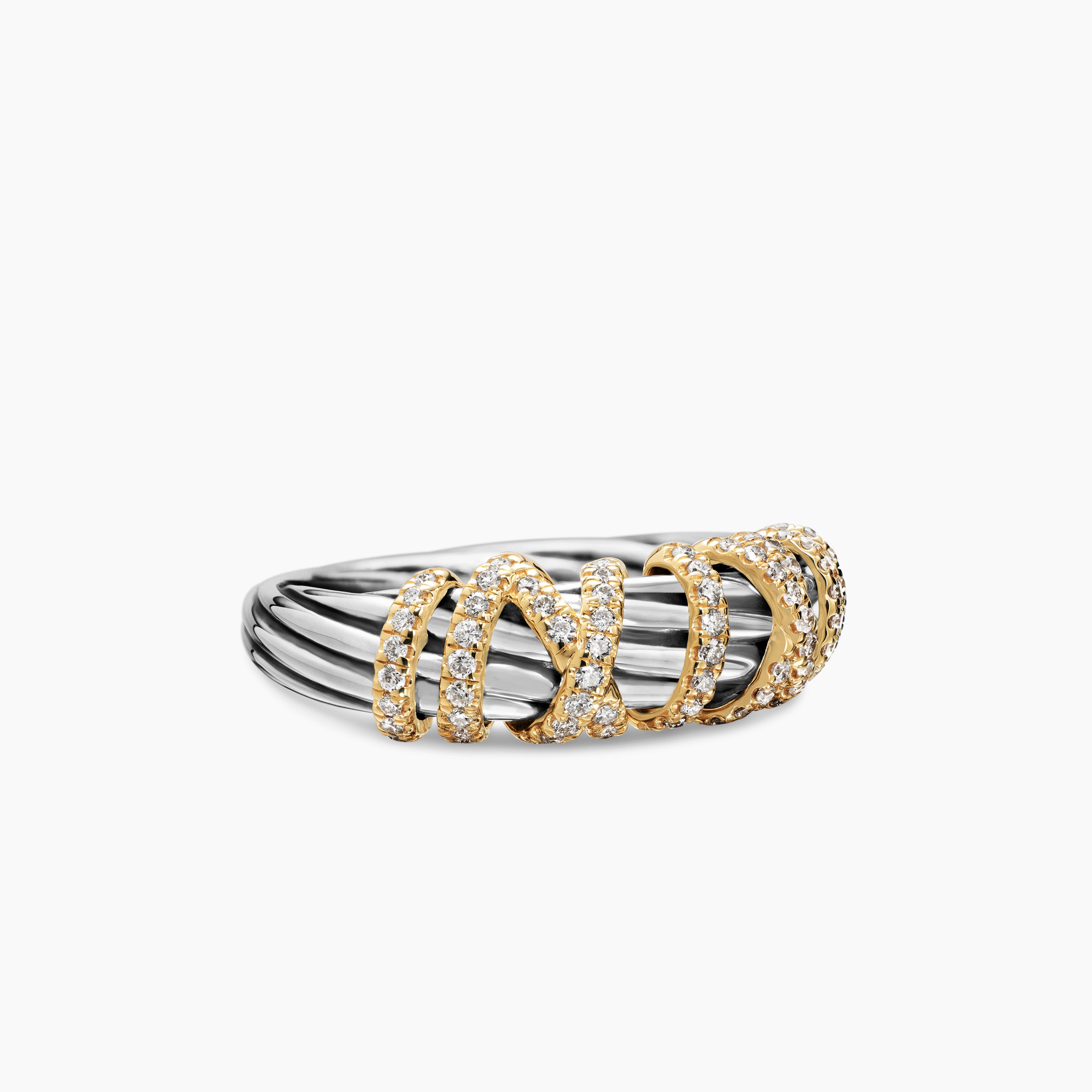 Womens Helena Ring in Sterling Silver with 18K Yellow Gold and Diamonds, 7.7mm