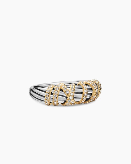 Womens Helena Ring in Sterling Silver with 18K Yellow Gold and Diamonds, 7.7mm
