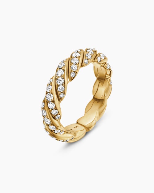 Womens Sculpted Cable Flex Band Ring in 18K Yellow Gold with Diamonds, 5mm