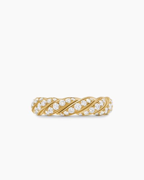 Womens Sculpted Cable Flex Band Ring in 18K Yellow Gold with Diamonds, 5mm