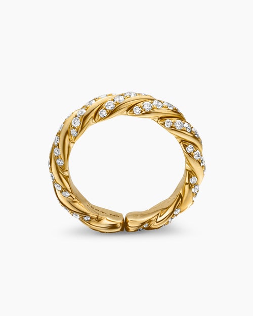 Womens Sculpted Cable Flex Band Ring in 18K Yellow Gold with Diamonds, 5mm