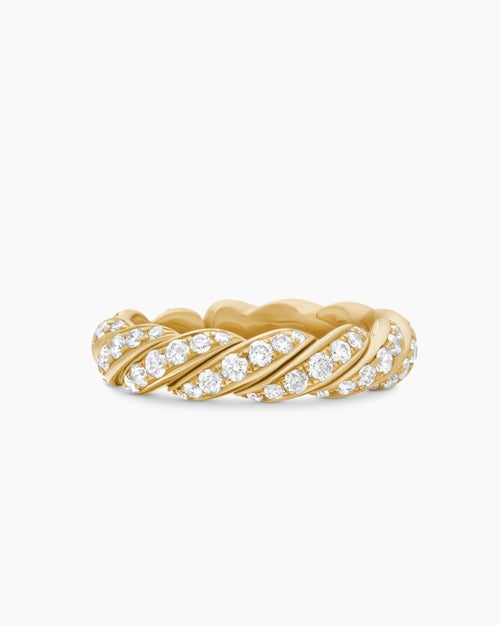Womens Sculpted Cable Flex Band Ring in 18K Yellow Gold with Diamonds, 5mm