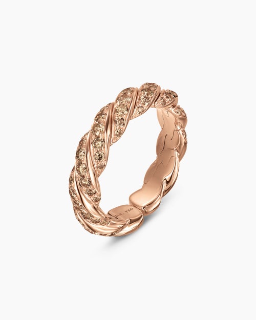 Womens Sculpted Cable Flex Band Ring in 18K Rose Gold with Cognac Diamonds, 5mm