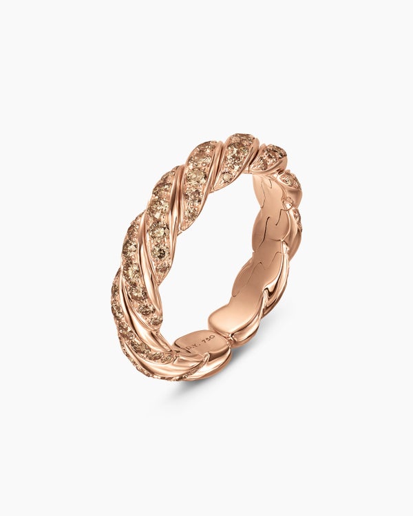 Sculpted Cable Flex Band Ring in 18K Rose Gold with Diamonds, 5mm