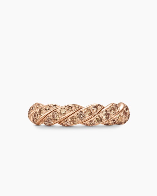 Womens Sculpted Cable Flex Band Ring in 18K Rose Gold with Cognac Diamonds, 5mm