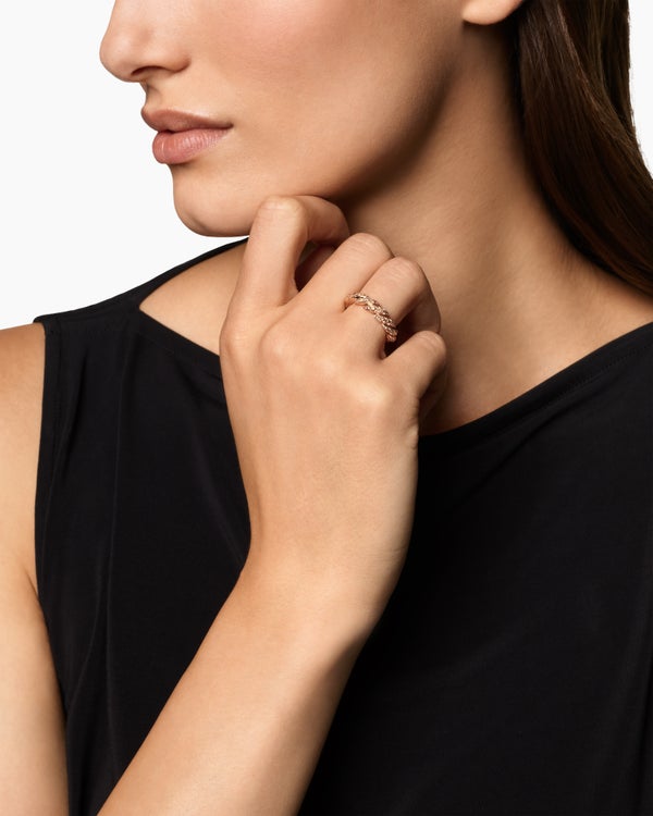 Sculpted Cable Flex Band Ring in 18K Rose Gold with Diamonds, 5mm