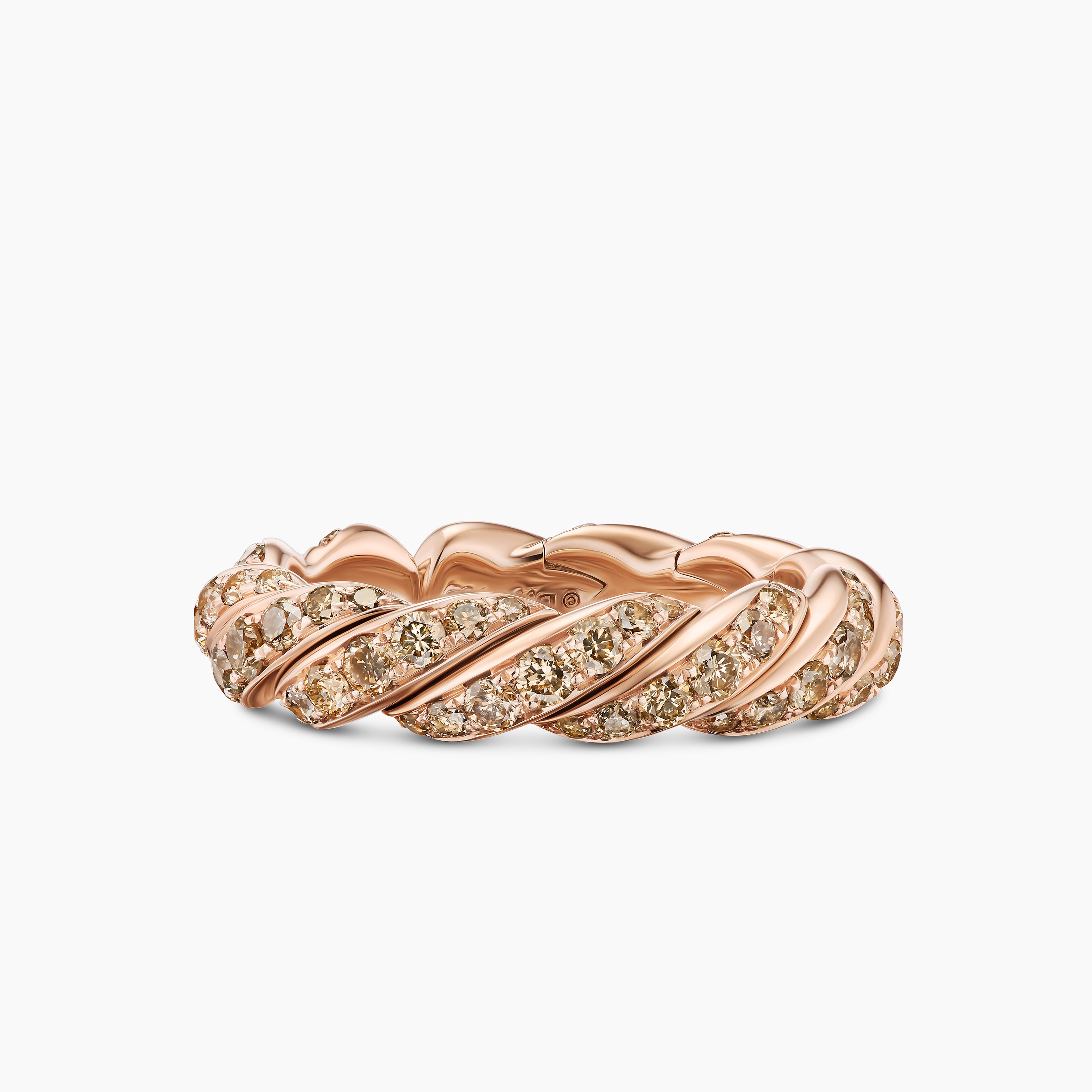 Womens Sculpted Cable Flex Band Ring in 18K Rose Gold with Cognac Diamonds, 5mm