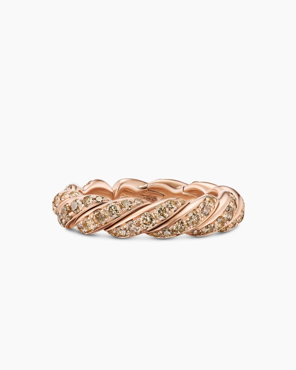 Sculpted Cable Flex Band Ring in 18K Rose Gold with Diamonds, 5mm