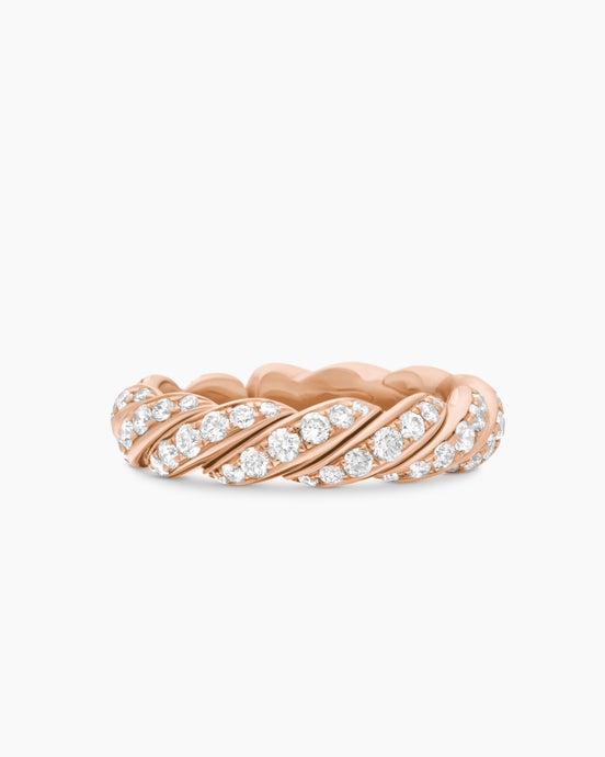 Sculpted Cable Flex Band Ring in 18K Rose Gold with Diamonds, 5mm