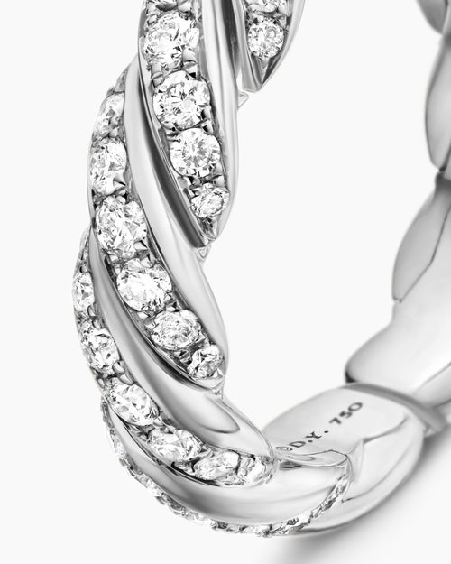 Womens Sculpted Cable Flex Band Ring in 18K White Gold with Diamonds, 5mm