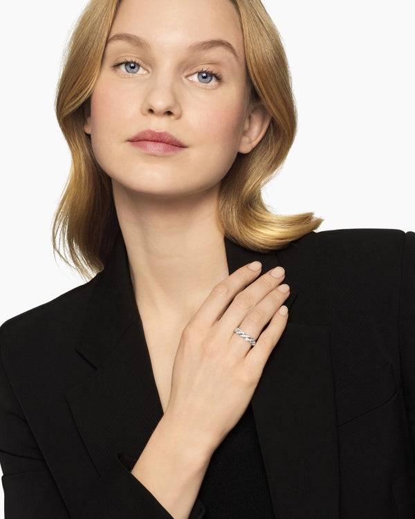 Sculpted Cable Flex Band Ring in 18K White Gold, 5mm