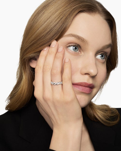 Womens Sculpted Cable Flex Band Ring in 18K White Gold with Diamonds, 5mm