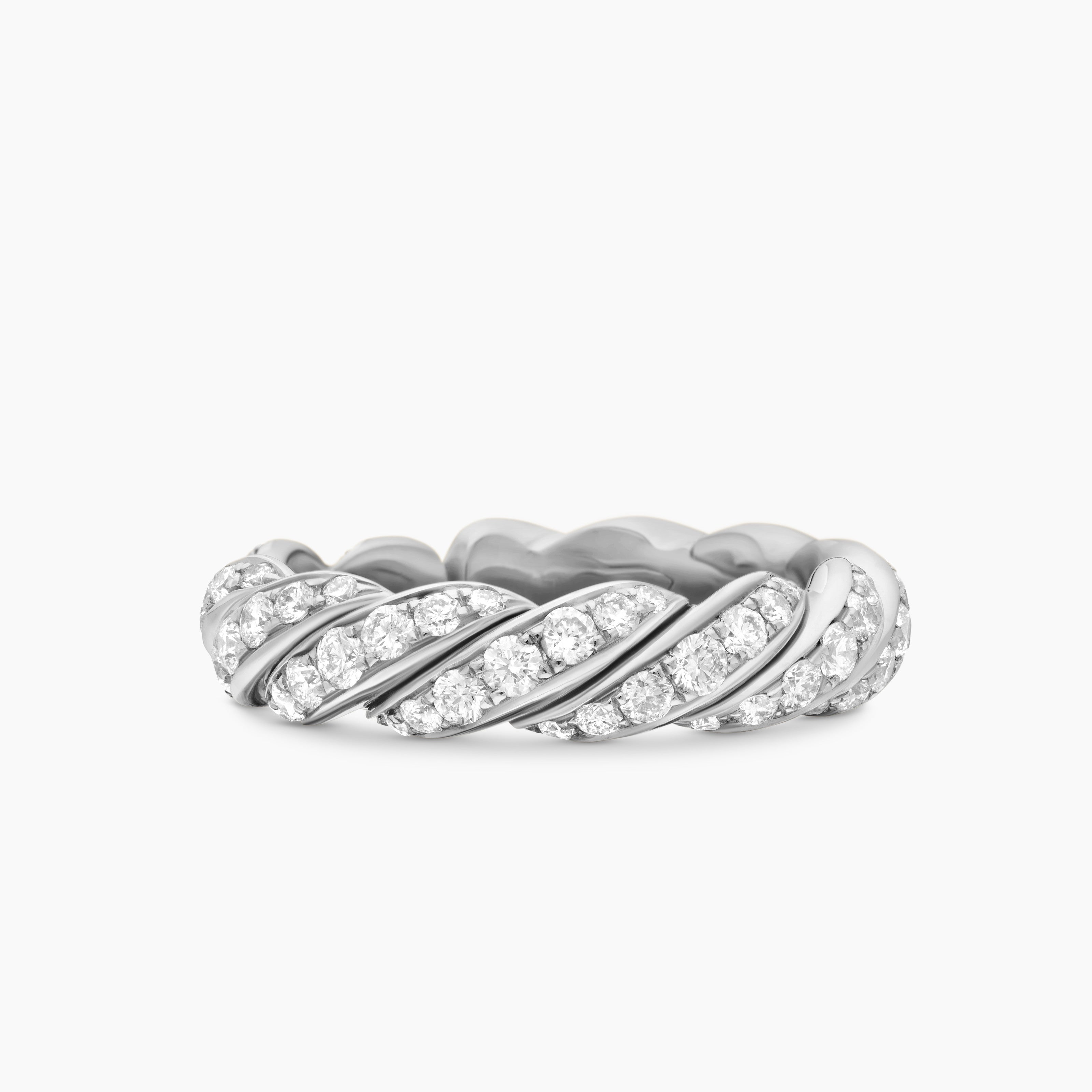 Womens Sculpted Cable Flex Band Ring in 18K White Gold, 5mm