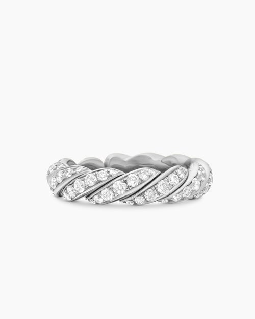Womens Sculpted Cable Flex Band Ring in 18K White Gold with Diamonds, 5mm