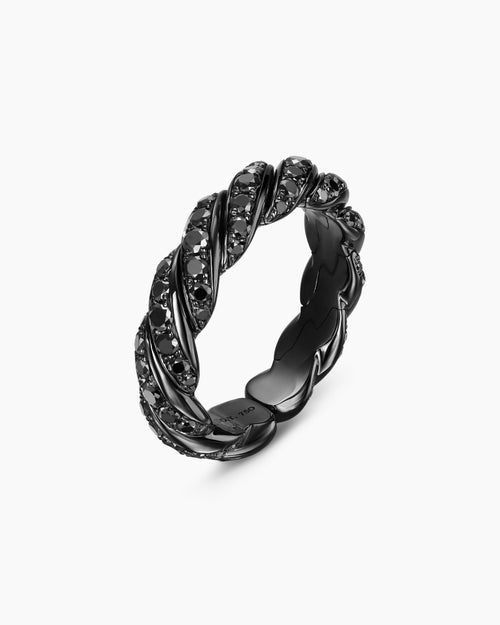 Womens Sculpted Cable Flex Band Ring in 18K White Gold with Black Rhodium and Black Diamonds, 5mm