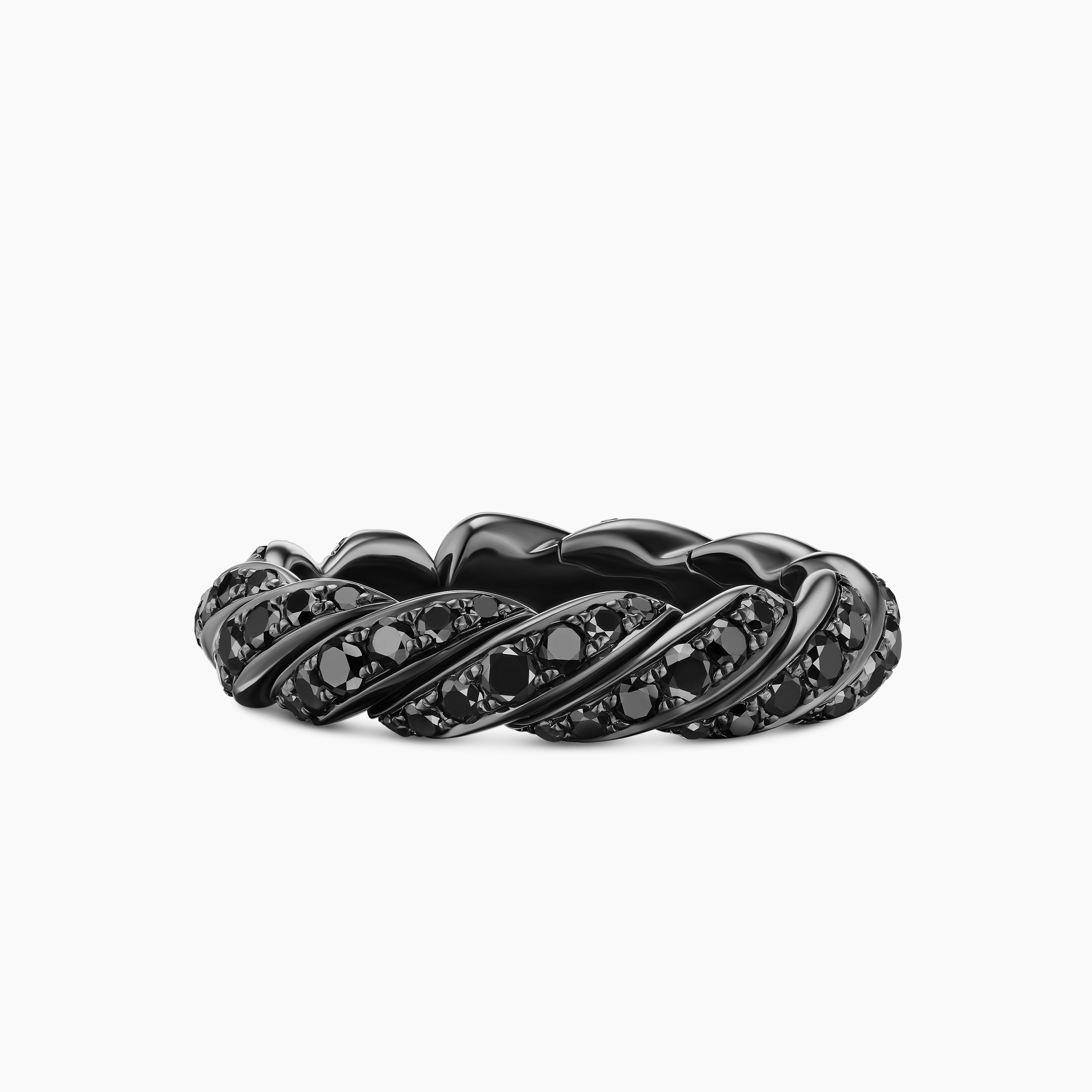 Womens Sculpted Cable Flex Band Ring in 18K White Gold with Black Rhodium and Black Diamonds, 5mm