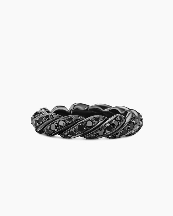 Sculpted Cable Flex Band Ring in 18K White Gold with Black Rhodium and Black Diamonds, 5mm
