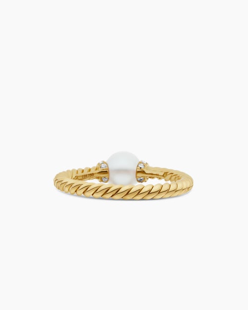 Womens Petite Solari Station Ring in 18K Yellow Gold with Pearl and Diamonds, 2.3mm
