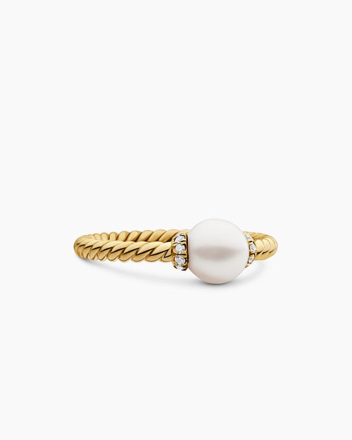 Womens Petite Solari Station Ring in 18K Yellow Gold with Pearl and Diamonds, 2.3mm