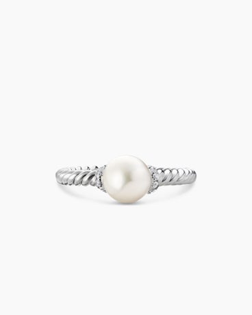 Petite Solari Station Ring in 18K White Gold with Pearl and Diamonds, 2.3mm