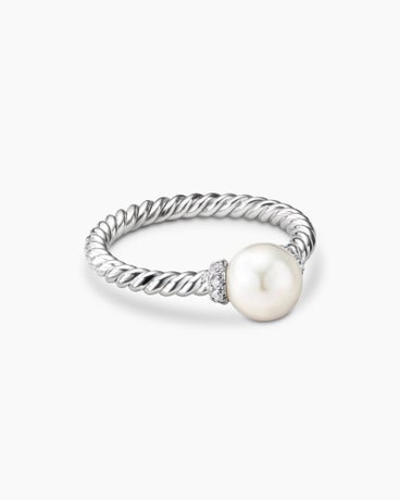 Petite Solari Station Ring in 18K White Gold with Pearl and Diamonds, 2.3mm