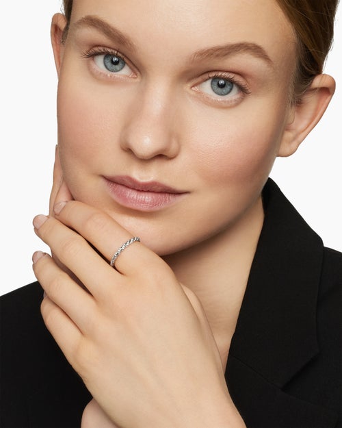 Womens Pavé Petite Band Ring in 18K White Gold with Diamonds, 2.8mm