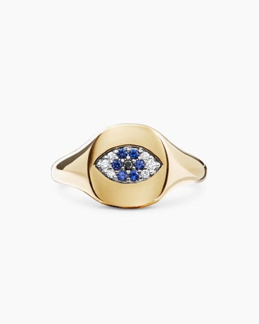 Cable Collectibles® Evil Eye Pinky Ring in 18K Yellow Gold with Pavé Sapphires and Diamonds, 9.7mm
