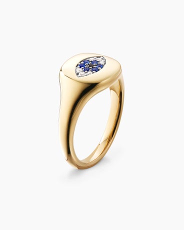 Cable Collectables® Evil Eye Pinky Ring in 18K Yellow Gold with Pavé Sapphires and Diamonds, 9.7mm