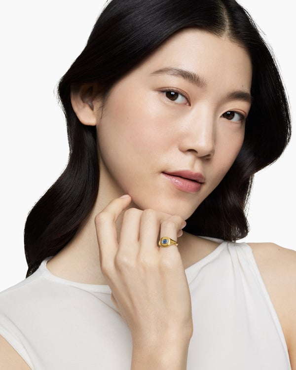 Bague pour auriculaire mauvais œil Cable Collectibles® en or jaune 18 carats avec pavé de saphirs et diamants, 9,7 mm