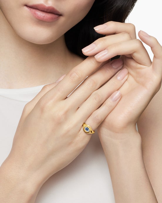 Cable Collectibles® Evil Eye Pinky Ring in 18K Yellow Gold with Pavé Sapphires and Diamonds, 9.7mm