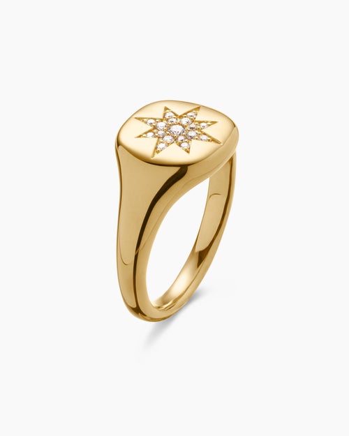 Womens Cable Collectibles Compass Pinky Ring in 18K Yellow Gold with Diamonds, 9.7mm