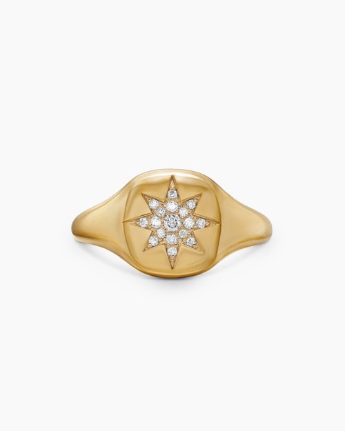 Womens Cable Collectibles Compass Pinky Ring in 18K Yellow Gold with Diamonds, 9.7mm
