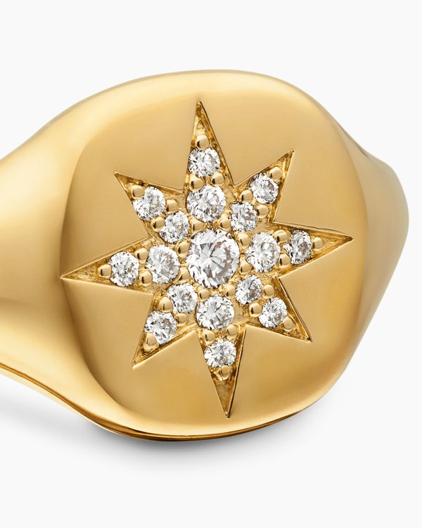 Cable Collectibles Compass Pinky Ring in 18K Yellow Gold with Diamonds, 9.7mm