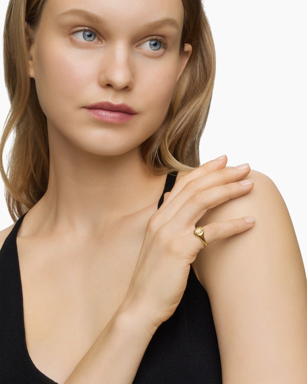 Cable Collectibles Compass Pinky Ring in 18K Yellow Gold with Diamonds, 9.7mm