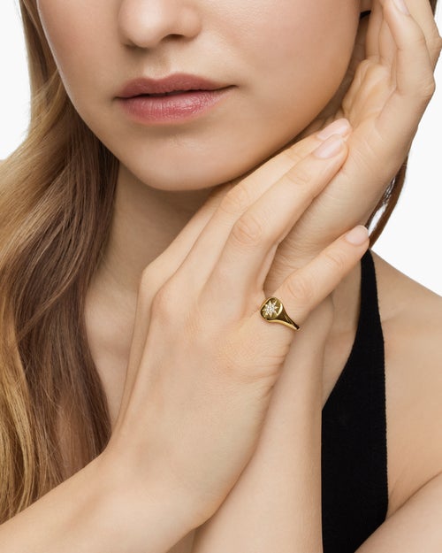 Womens Cable Collectibles Compass Pinky Ring in 18K Yellow Gold with Diamonds, 9.7mm