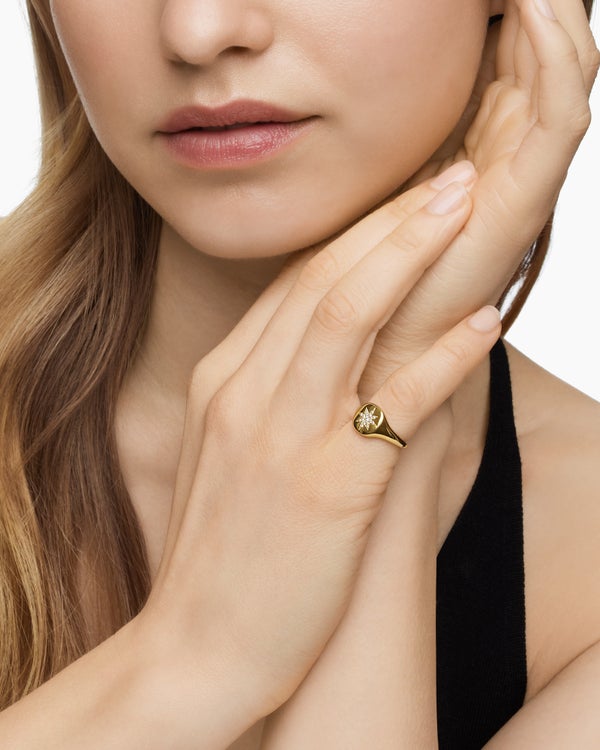 Cable Collectibles Compass Pinky Ring in 18K Yellow Gold with Diamonds, 9.7mm