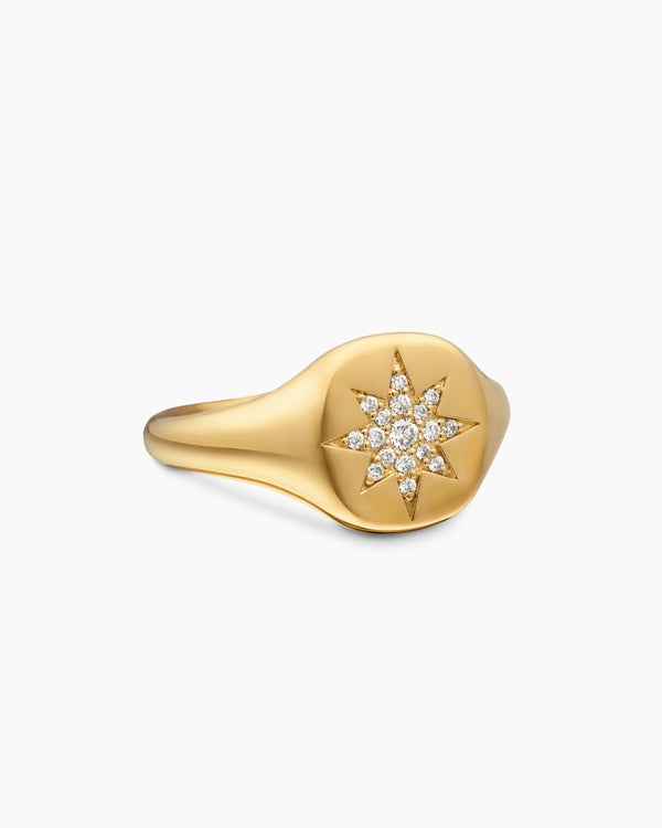 Cable Collectibles Compass Pinky Ring in 18K Yellow Gold with Diamonds, 9.7mm